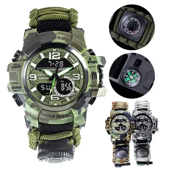 SHIYUNME военен спортен часовник мъже водоустойчив LED цифров часовник открит къмпинг инструмент с компас термометър кварцов ръчен часовник
