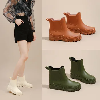 Нова мода дъжд обувки жени къса тръба без хлъзгане Челси дъждосвирки градина Galoshes ботуши риболов водоустойчиви обувки Botas De Mujer