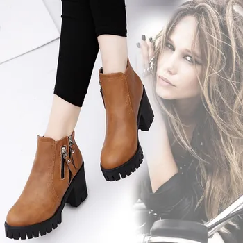 Дамски ботуши Есен Зима Дамски обувки Европейски дамски обувки Твърди PU кожа Хубави ботуши 688