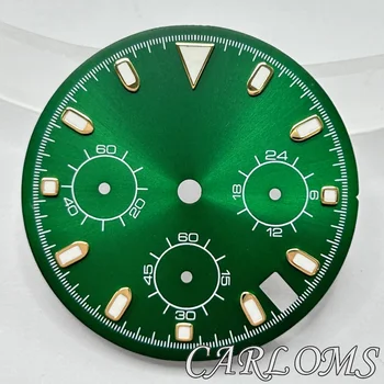 30mm зелено злато марка стерилен часовник набиране светещ циферблат годни VK63 движение