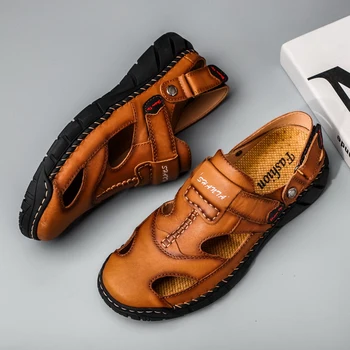 Мъжки сандал Мъжки обувки от естествена кожа за лято 2022 Нов голям размер обувки за ходене на открито мъжки сандали мъжки чехли плюс размер