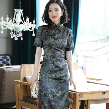 2023 китайски стил традиционен qipao casual ежедневно qipao мандаринова яка секси подобрена сатенена рокля qipao ориенталски дрехи a18