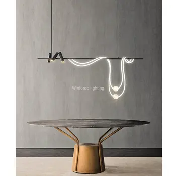 2023 Бар Ресторант лампа Скандинавски дизайнер Проста лампа с дълга дъга с LED прожектор бюро полилей стая декор лампи естетични