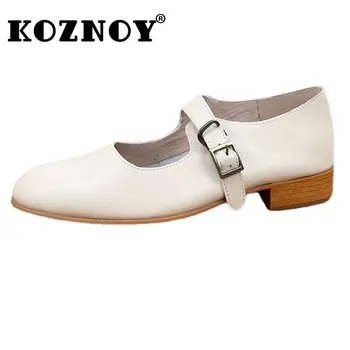 Koznoy 3см Нов кратък ръчен шев от естествена кожа Мек удобен летен Жени Апартаменти за свободното време Мокасини Мокасини Дамски обувки с катарама