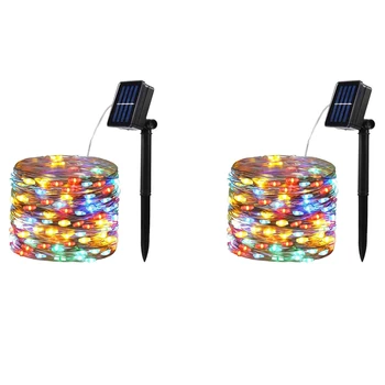  слънчеви LED струнни светлини, 10 м водоустойчиви гъвкави приказни коледни светлини, използвани в открити дворове, цвят 2 парчета