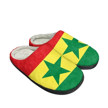 Сенегалско знаме Начало Памук Персонализирани чехли Мъжки дамски сандали Сенегал плюшена спалня Ежедневни Дръжте топли обувки Термичен чехъл