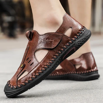Мъжки сандали 2023 нови летни кожени леки дишащи удобни плажни дизайнерски сандали мъжки модни обувки