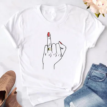Hipster пръстен печат жени тениска лято O-образно деколте бял къс ръкав случайни топ тройници женски дрехи