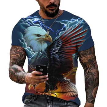 Summer Casual къс ръкав животински печат 3D орел печат тениска нови мъже T риза ретро Harajuku извънгабаритни дрехи върховете