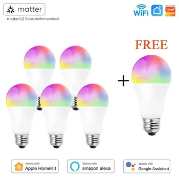 Matter WiFi Smart LED крушка E27 9W TUYA / Интелигентен живот RGBCW Регулируема интелигентна лампа Поддръжка Alexa Google Home Homekit Control