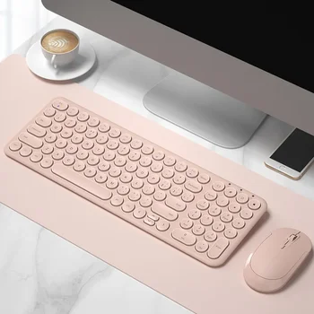 2.4G безжична безшумна игрална клавиатура и мишка кръгла клавиатура клавиатура геймърска мишка за Macbook PC геймър компютър лаптоп клавиатура