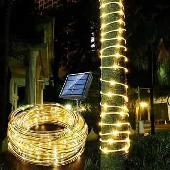Слънчева въжена светлина P65 Водоустойчива външна LED медна фея String Tube светлини за парти градина веранда двор Начало Сватбена декорация