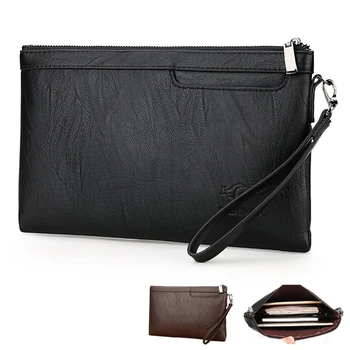 Soft PU кожа мъжки съединител чанта цип съединител дълъг портфейл отдих бизнес чанта голям капацитет съединител чанта