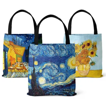 Стилна сгъваема плажна чанта Дамска арт чанта Ван Гог пътуване голяма пазарска чанта Еко пазарска чанта жени Звездно небе живопис с маслени бои платно чанта
