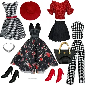 Doll Clothes Deluxe Fashion Pack Tea TIME Black & RED Класически комплект за 11.5