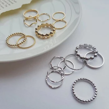 8Pcs проста сплав премиер кръг пръстен комплект на пръст верига сватбени бижута Anneaux за мъже жени готически естетически Anel