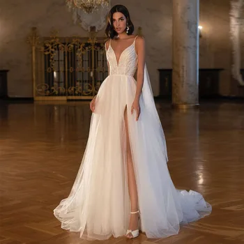 Lace-up Light Сватбена рокля стил 2023 Нова проста супер фея мечта Хепбърн без гръб пътуване стреля малък изоставаше тънък годни