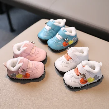 Зимни новородени бебешки памучни обувки с плюшени меки подметки 0-1 годишни бебешки обувки за ходене за момчета и момичета не слизат