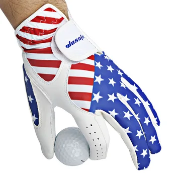 Ръкавици за голф Американски флаг Мъжка лява ръка кожа мека дишаща чиста овча кожа голф ръкавици Аксесоари за голфъри Сцепление при всякакви метеорологични условия