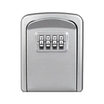 Кутия за заключване на ключове 4-цифрена комбинирана кутия за заключване за къща ключ Устойчива на атмосферни влияния ключ за сигурност Заключваща кутия за съхранение Сребро