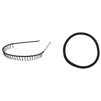 80X Черна еластична гумена лента за коса Държачи за конска опашка за дама & 1X Sport Mens Metal Alice Football Running Hair Headband