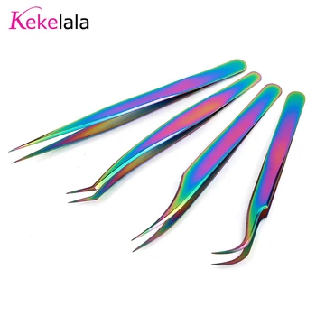 Kekelala Неръждаема стомана Multi цветове пинсети за удължаване на мигли висока точност Pincers антистатични клипове грим комплект