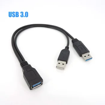 1pc Черен USB 3.0 тип A женски към двоен USB мъжки с допълнителни данни за захранване Y удължителен конектор кабел за 2.5