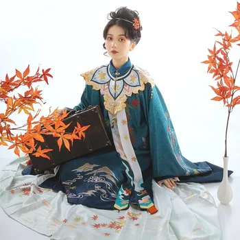 ханфу рокля флорални стоящи яка наклонена фуста 4,5 м люлка един слой кон лицето бродирани облак рамото жени облекло