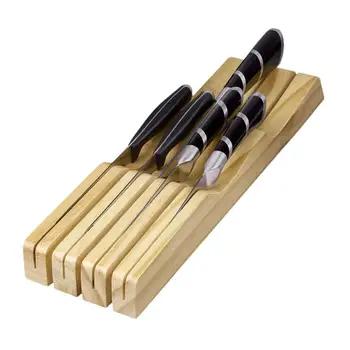 Компактен организатор на ножове 7 ножове чекмедже блок за съхранение държи дървени в чекмедже бамбук тава лъжица вилица кутия прибори за хранене организатор