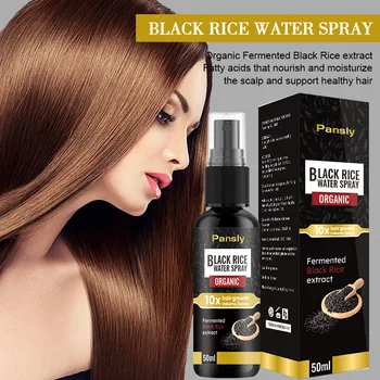 50ml спрей за растеж на косата за изтъняване на косата Грижа за косата Черен ориз с вода от черен ориз предотвратява изтъняването на косата Суха къдрава поправка