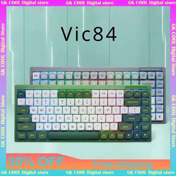 Нов три режим Vic84 безжична алуминиева механична клавиатура сплав метални пълни клавиши клавиатура гореща сменяема клавиатура за електронни спортове