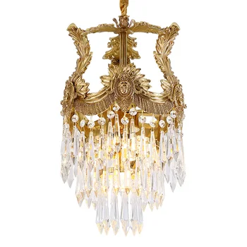 DINGFAN Европейски стил Всички медни луксозни кристал полилей веранда проучване хотел спалня декоративни Pendent светлина
