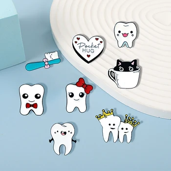 24Тип метални зъби емайл брошка сладък карикатура стоматология значка ПИН мода раница ревера облекло бижута подаръци за деца приятели