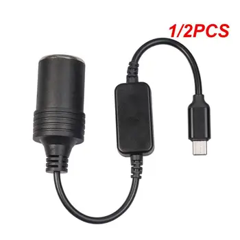 1/2PCS TYPE-C Към запалката бустер кабел шофиране рекордер адаптер кабел 5V до 12V запалка авто интериор