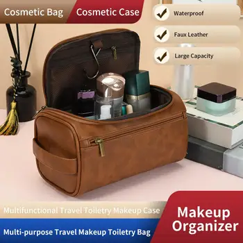 Travel тоалетна чанта за жени и мъже Ретро PU кожа козметични чанти женски водоустойчив пътуване грим чанта дръжка бизнес пътуване