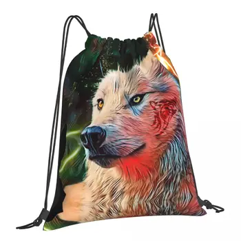 Wolf тотем мълния животински изкуства шнур чанти пътуване водоустойчив съхранение организира пакет джоб въже чанта