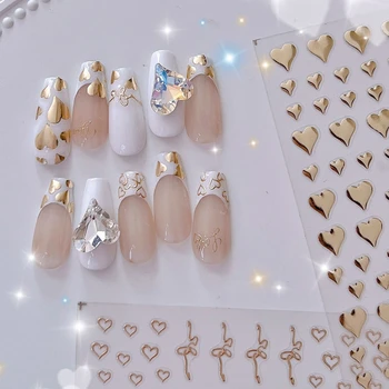 японски стил 5D бронзиране любов сърце меки релефни самозалепващи нокти изкуство стикери 3D нокти декорации стикери на едро