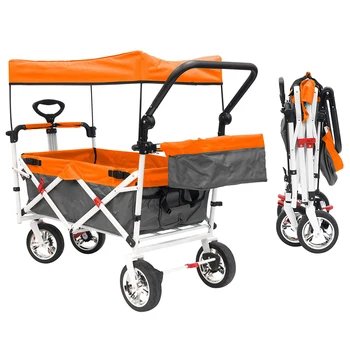 Гореща продажба количка за хранителни стоки Сгъваема къмпинг сгъваема плажна количка Открит туристически градински вагон с балдахин