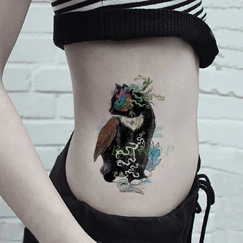 Водоустойчив временен стикер за татуировка Cat Owl фалшив tatto флаш tatoo tatouage temporaire голям размер боди арт за жени момиче мъже