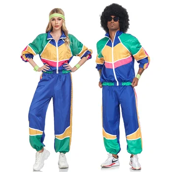 Двойки Ретро 70-те Хипи костюм за мъже и жени Рок дискотека Хипи косплей костюми Възрастен Хелоуин карнавал парти костюм