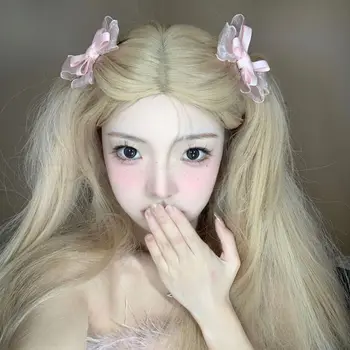 Реколта розова панделка коса лъкове клипове японски сладък прическа дантела циркон Bowknot фиба момичета Лоли косплей аксесоари за коса
