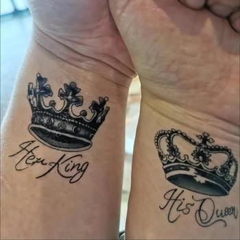 Queen King Crown Tattoo Стикери Временни татуировки Двойка Татуировка Водоустойчиви фалшиви татуировки Любовници Татуировка на китката Tatuajes Temporales