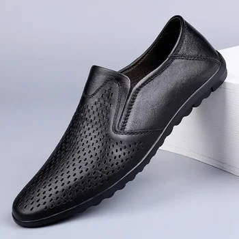 Мъжки обувки 2023 Нов корейски стил Мъжки бизнес ежедневни кожени обувки Мъжка естествена кожа Slip на британски Beanie обувки мода