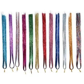 Комплект кичури за коса, разширения за коса, комплект за фея за коса за жени момичета с инструменти (12 цвята)