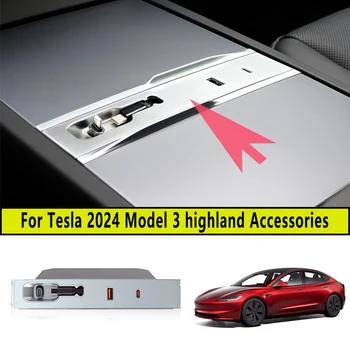 Ново за 2024 Tesla Model 3 highland 30W бързо вътрешно зарядно интелигентно USB докинг станция Шунт хъб USB Type-c аксесоари