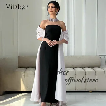 Viisher Арабски русалка вечерни рокли моно сатен без презрамки абитуриентски парти рокля с яке Дубай празнуват събитие рокли