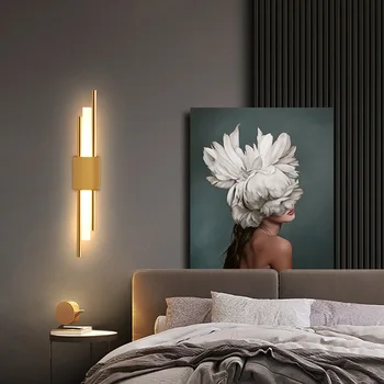 Модерна минималистична медна стенна лампа Всекидневна Спалня Коридор пътека Веранда Творческа светлина Луксозна скандинавска телевизионна фонова лампа